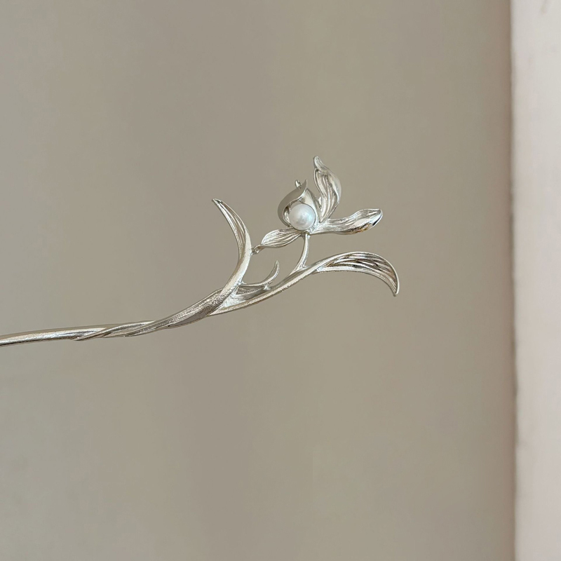 Hi Tech Accessories - Épingle à cheveux orchidée en argent