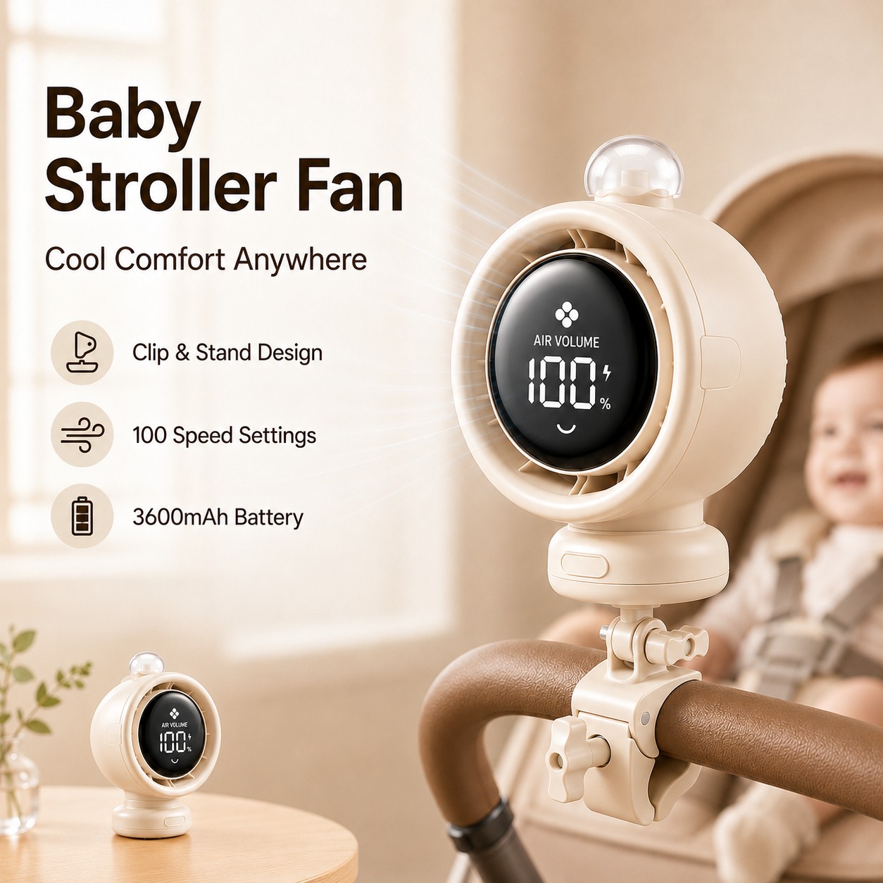 Usb Fan Silent - Nouveau ventilateur portable 2026 pour poussette